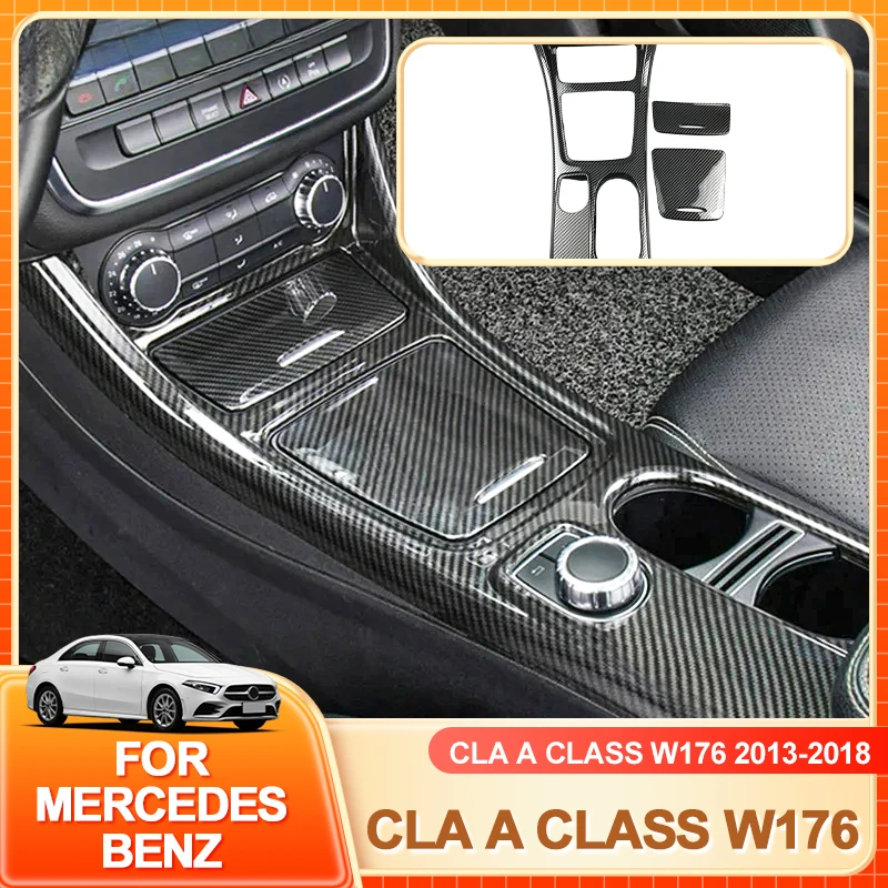 

Interior Stickers Carbon Fiber Style Car Center Console Water Cup Holder Panel Decoration ABS For Mercedes Benz GLA CLA A Class