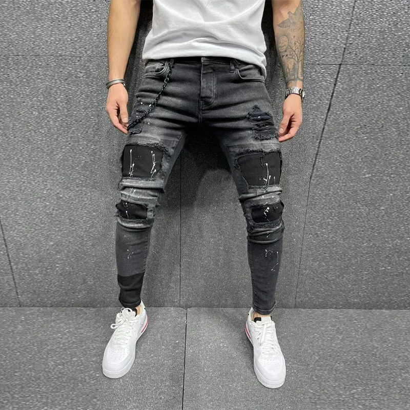 New 2023 Men Jeans Hip Hop Ripped Slim Stretch Pants Spring And Autumn Fashion Club Boyfriend Clothing High Quality Jeans S-3XL