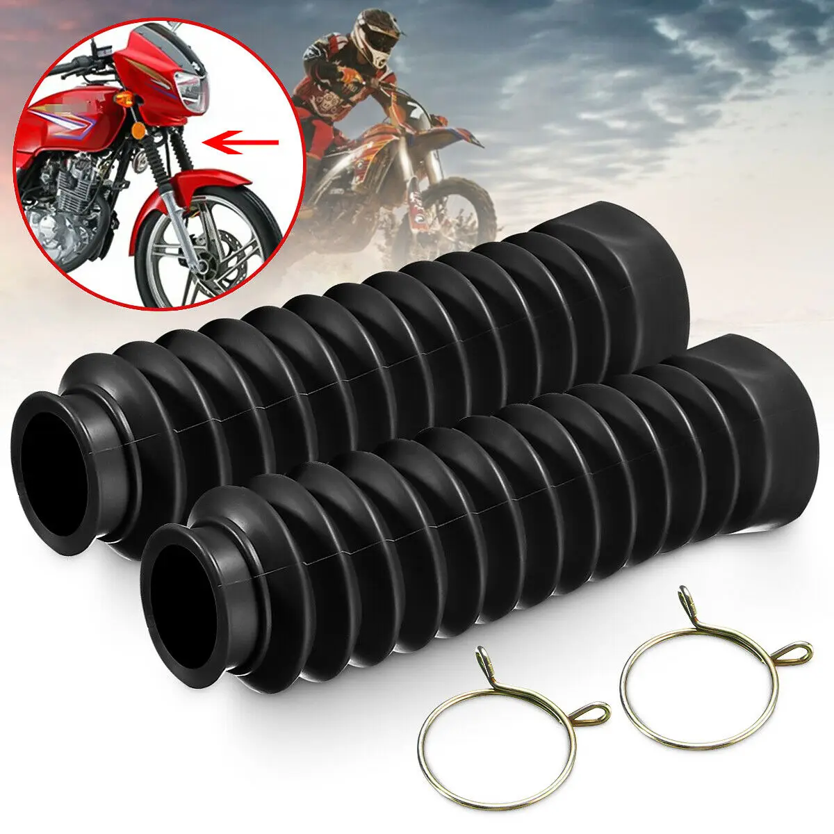 

2x Motorcycle Rubber Front Fork Dust Cover Gaiters Gaiters Boots Shock ZJ125 125 CG125