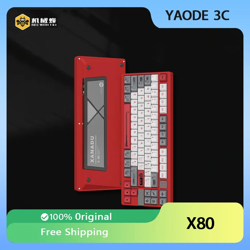 BEE WITH T&I X80 Aluminium Alloy CNC Three Mode Mechanical Keyboard RGB Gaming Keyboard Custom Hot Swap Metal PVD 80% Layout