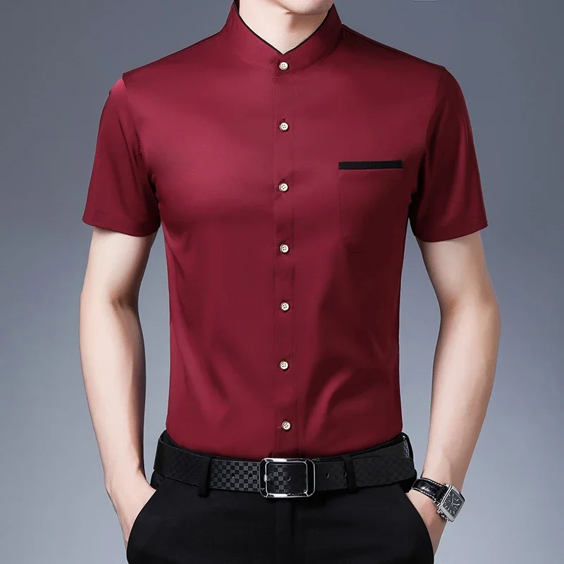 New Men\'s Business Casual Short Sleeved Shirt No Iron and Wrinkle Resistant Top