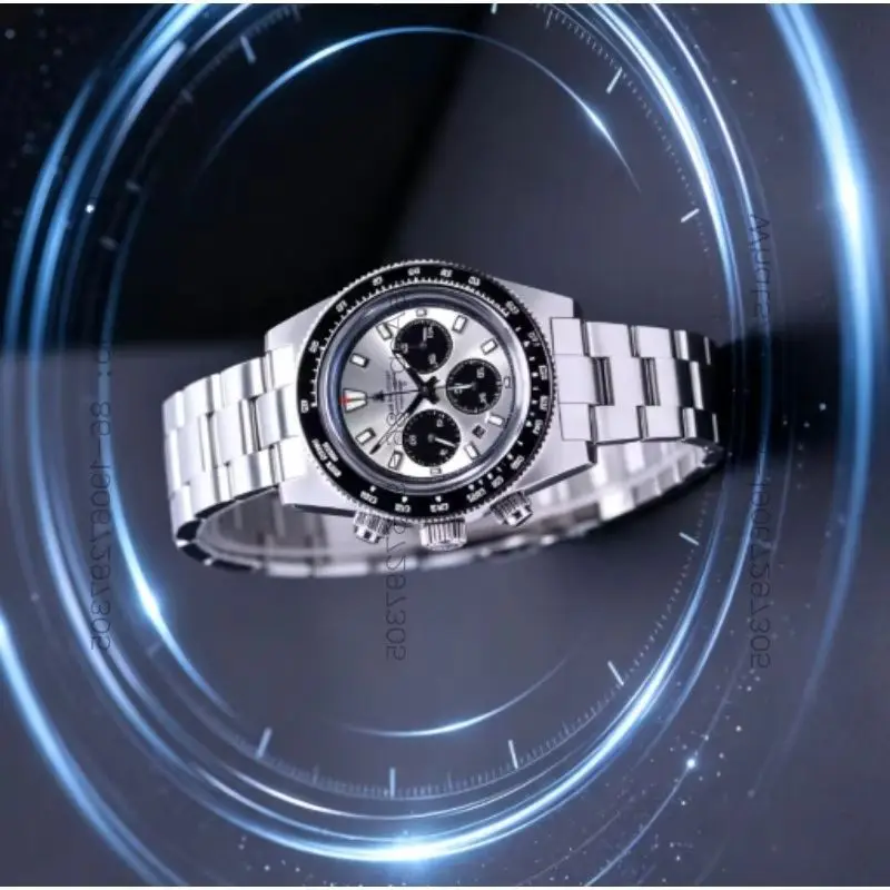 3658 Solar Photokinetic Energy Three-eye Panda Timing Personalized Quartz Waterproof Watch