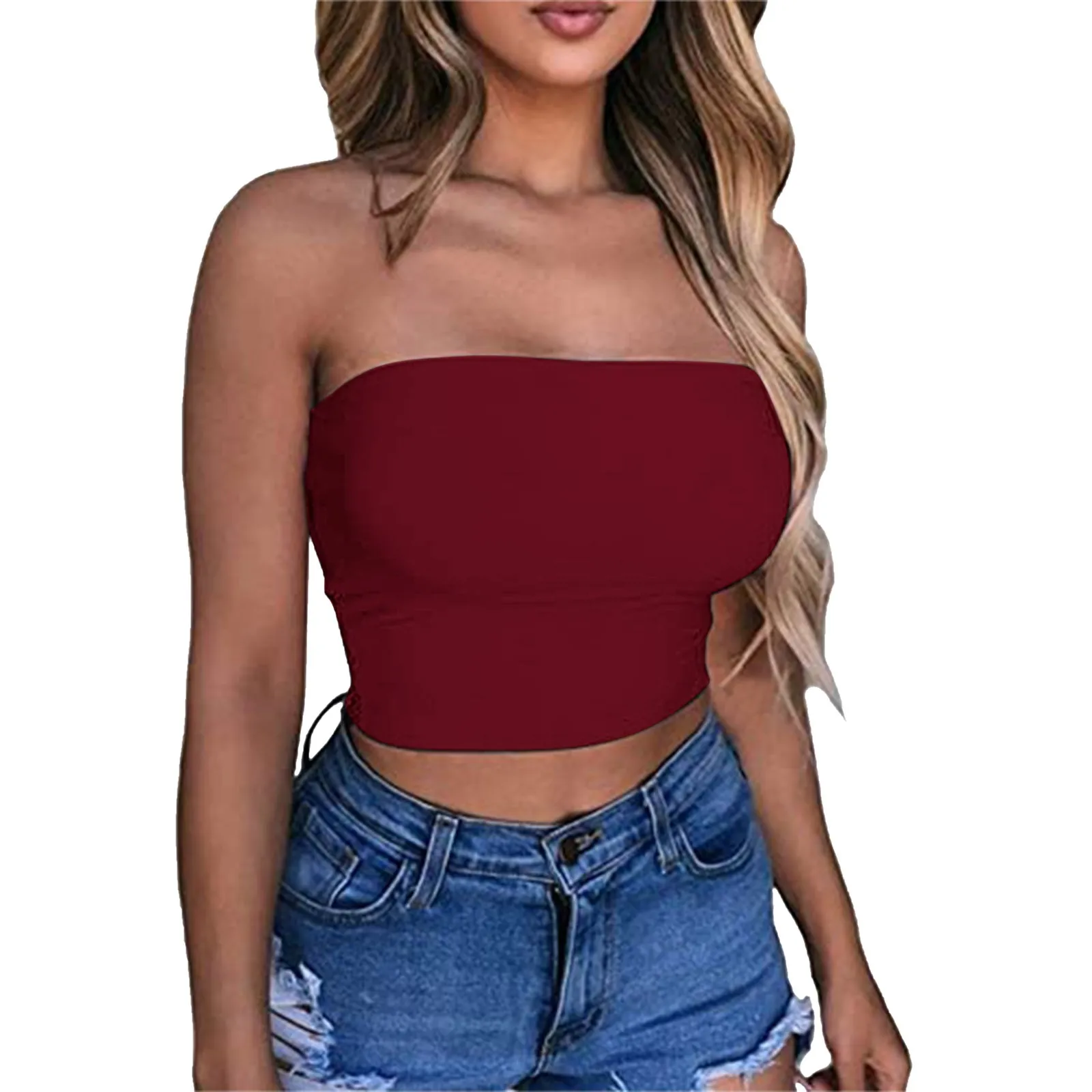 

Summer Sexy Y2k Crop Tube Top Women Sleeveless Off Shoulder Short Vest Solid Strapless Streetwear Tanks Party Club Breast Wrap