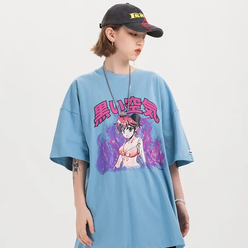 Y2K JAPANESE ANIME FIRE GIRL T-SHIRT