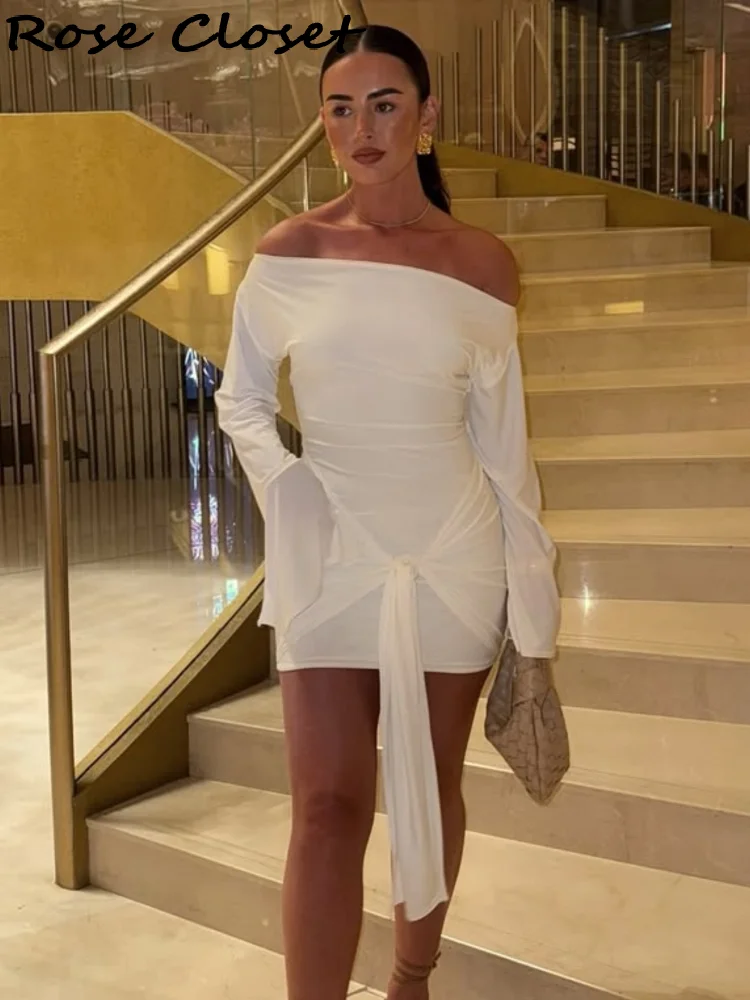 الصلبة قبالة الكتف Bodycon فستان المرأة موضة الخصر Cinched الدانتيل يصل مثير سليم تنورة صغيرة 2025 جديد نادي الحفلات فساتين للسيدات