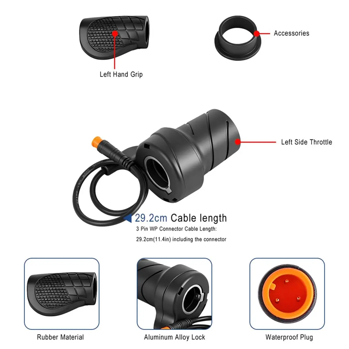 

(AD10) Bike Half Throttle Electric Mountain Bike Handlebar Grips Modified Part Waterproof Joint Mountain Bike Modification