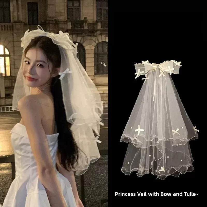 Princess Lolita Headscarf with  Knot Engagement Proposal Wedding Gown High-End Headwear Photography Prop Soft Material