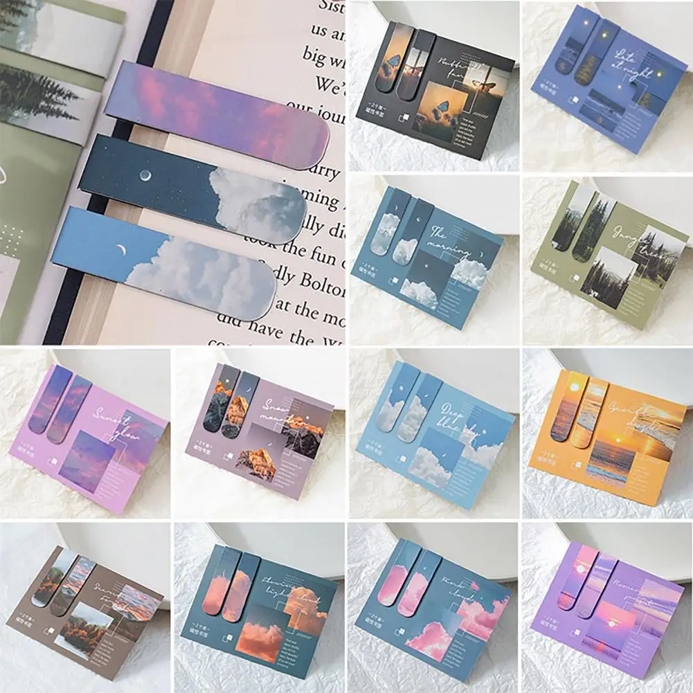 낭만적인 구름 태양 달 자석 북마크, 학생용 책 페이지 거치대, 페이징 마커 자석, 2 개