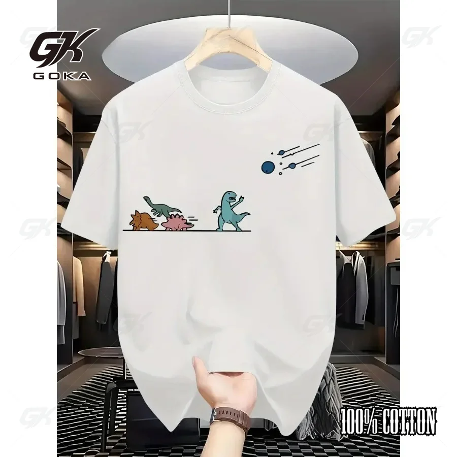 Funny Dinosaur Meteor Chase Street T-Shirt Extinction Event Cartoon Casual Unisex Comfortable Round Short Sleeved Tops