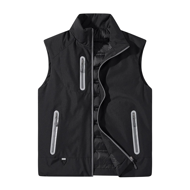 

New Men'S Loose Casual Autumn And Winter 80 Velvet Warm Down Vest Lightweight Multi Pocket Stand Up Collar Sleeveless Waistcoat