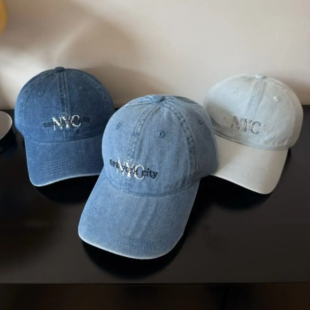 

Casual Embroidered Baseball Hat Denim Wide Brim Travel Sunshade Hat Breathable Adjustable Outdoor Sport Hat