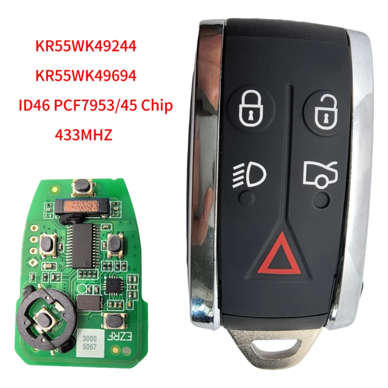Jingxin Fernbedienung Autoschlüssel 5 Tasten für Jaguar XF XFR XK XKR XJ8 XK8 2007+ 315/433MHZ FSK ID46 KR55WK49244 C2P17156 Schlüsselloser Zugang – Detail 12