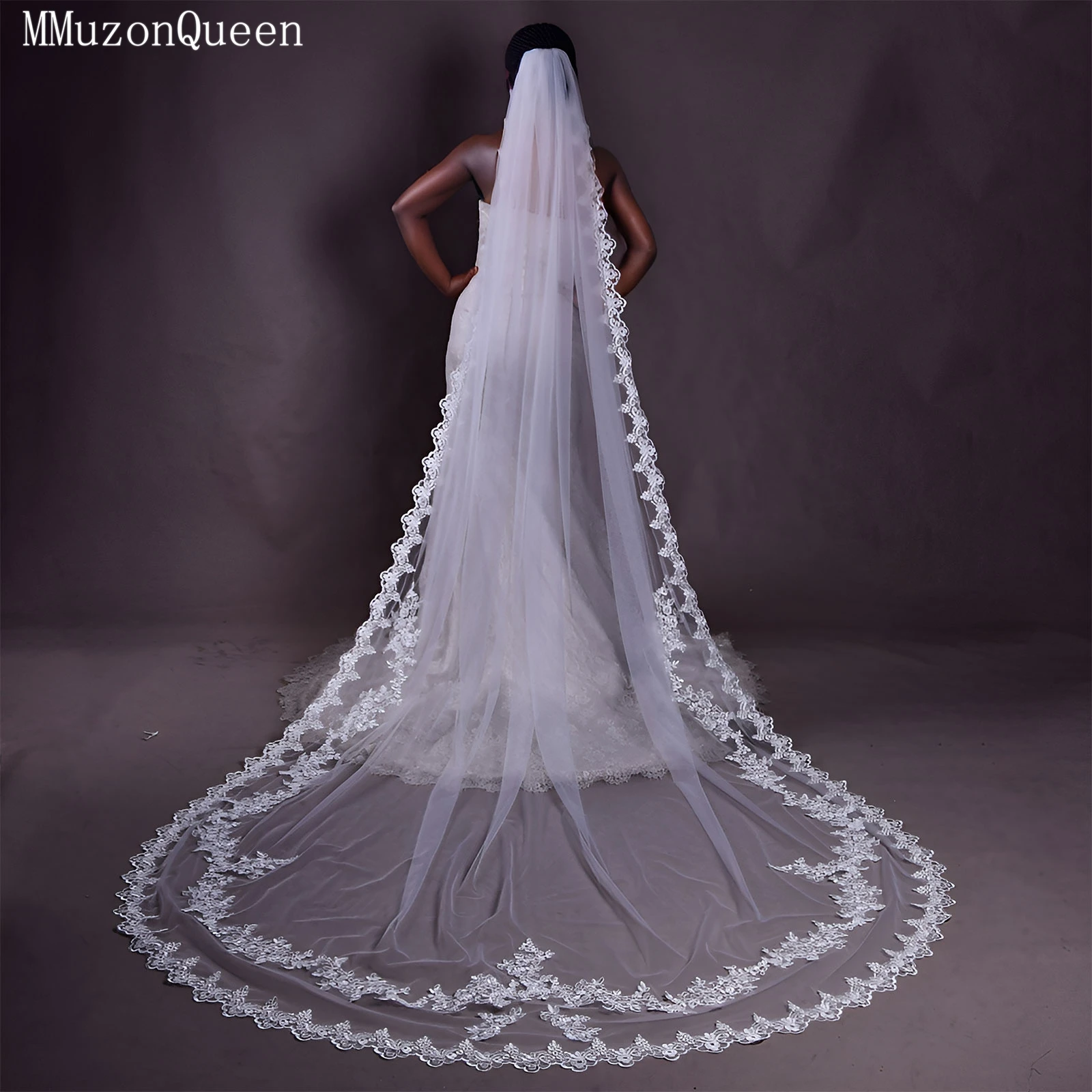 

Свадебная фата TOPQUEEN V110 высокого качества, однослойная, длиной 3 метра, с широким вышитым кружевом, для свадебного платья