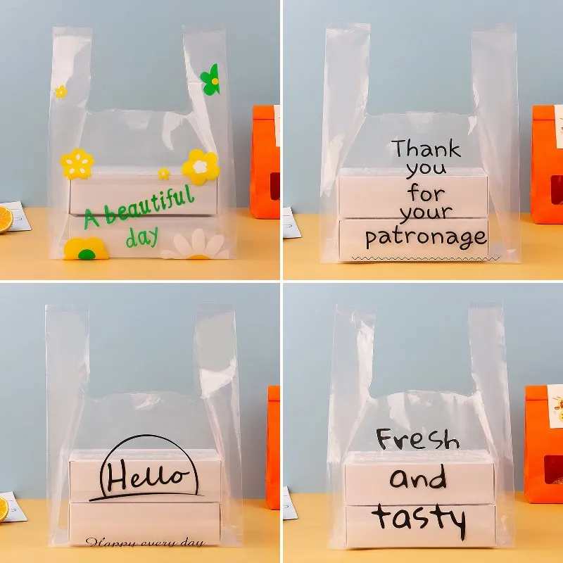 

10Pcs Transparent Hello Packaging Bag Plastic Small Flower Shopping Gift Bags For Jewelry Candy Store Small Business Supermarket