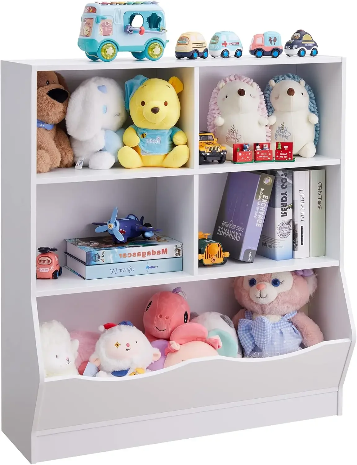 Juguete y almacenamiento, estantería y librería para niños para sala de juegos, dormitorio, rincón de lectura, habitación de niños pequeños, guardería, blanco