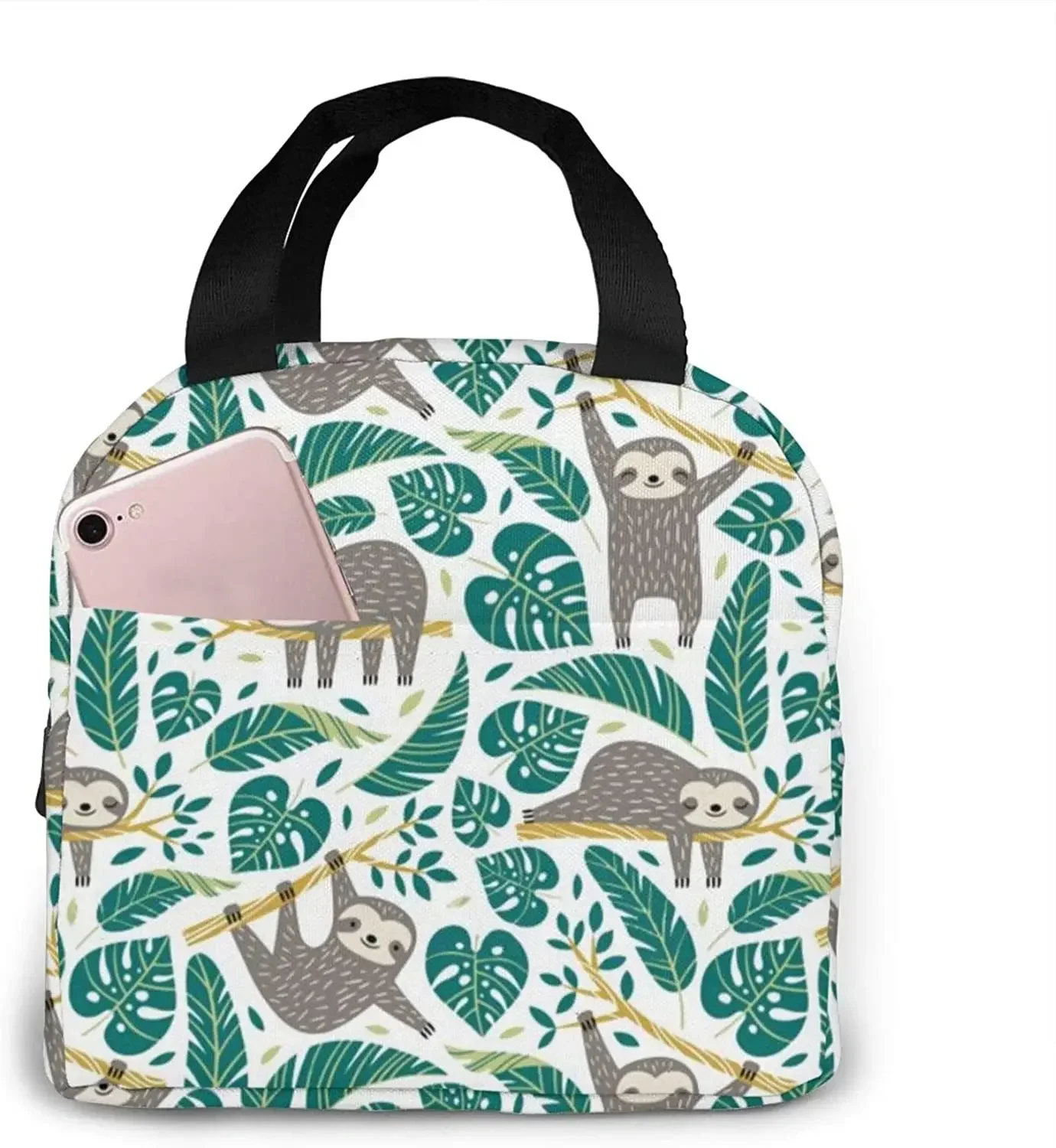 Cartoon Sloth Seamless Pattern Thermal Lunch Bag for Women Insulated Lunch Box Reusable Cooler Tote Bag for Work Picnic Travel