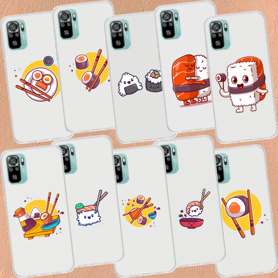 Cute Cartoon Sushi Clear Phone Case For Xiaomi Poco X3 F6 X4 F4 GT M3 M4 M5 M5S X5 X6 Pro 5G F5 F3 F2 F1 Mi Note 10 Lite Silico