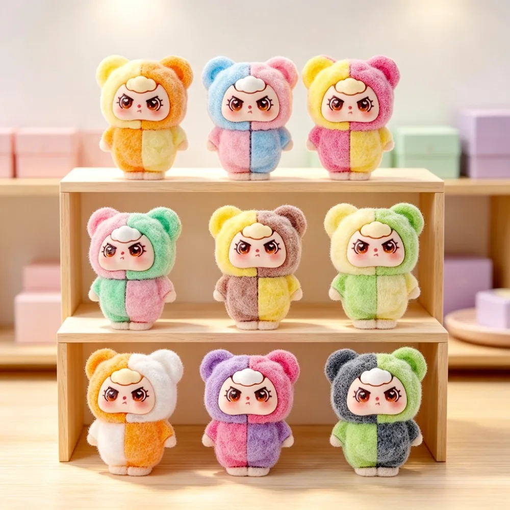 9 Pieces Flocked PVC Mini Bear Figurines Bear Dolls Cute Mini Ornaments Desktop Decor DIY Craft Accessories Party Favor Gift
