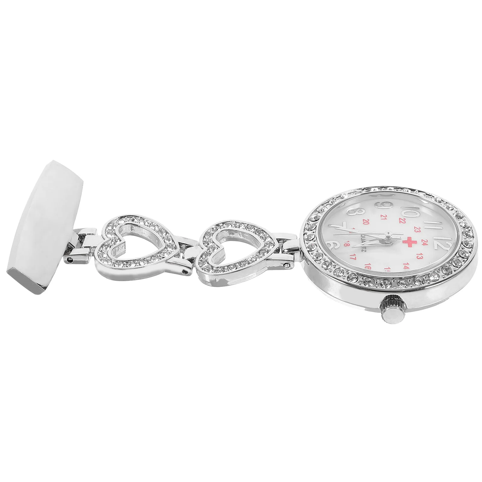 

Silver Rhinestone Watch For Nurses Doctors Alloy Portable Hanging Watch Precision Quartz Movement Simple Design