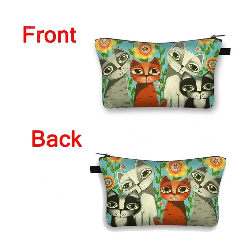 Cute Cat Print Cosmetic Case para Mulheres, Sacos De Maquiagem, Sacos Cosméticos De Gatinho Dos Desenhos Animados, Saco De Armazenamento De Meninas, Engraçado Cosplay, Mona Lisa