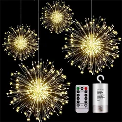 Impermeável LED Dandelion String Luz, Remoto, 8 Modos, Explosão Estrela, Fogos de artifício, Fairy Lights, Festa de Natal, Jardim Decoração Lâmpada