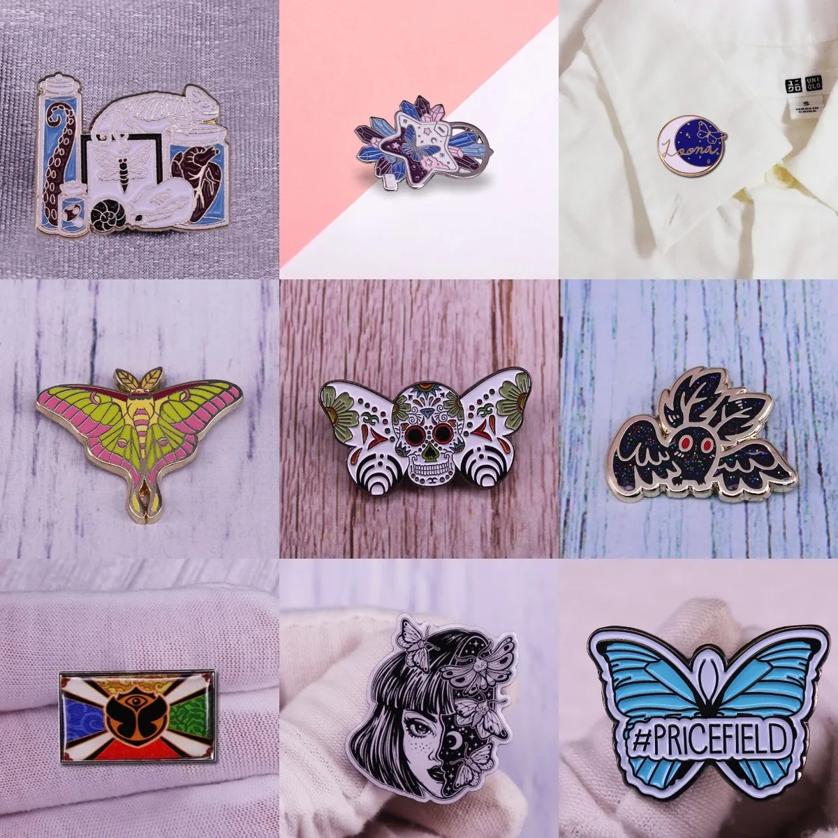 Insect Girl Enamel Pins Custom Bat Moon Skull Butterfly Moth Punk Gothic Brooches Copper Lapel Badge Luxury Fashion Jewelry Gift