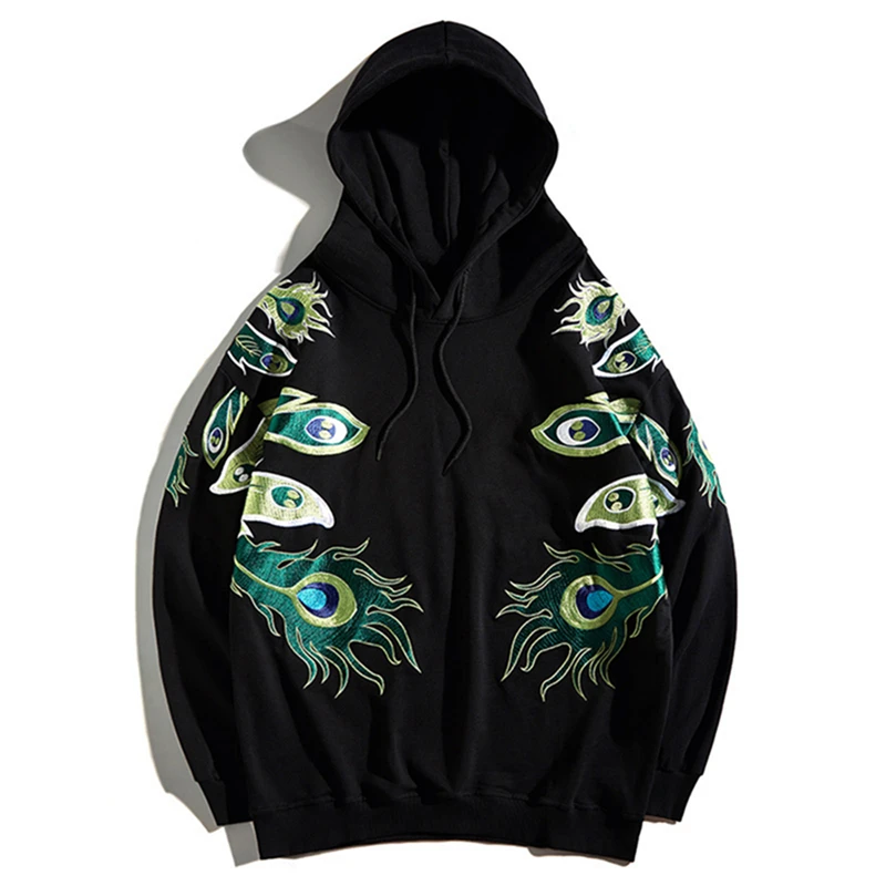 Lyprerazy 2022 New Autumn Winter Chinese Style Hoodie Sweatshirts Hip Hop Casual Peacock Embroidery Loose Couple\'s Pullover