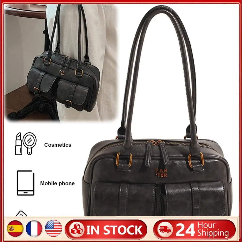 

Underarm Bag PU Leather Solid Boston Tote Bag for Women with Multi-Pockets Shoulder Bag Clutch Purse for Travel Work