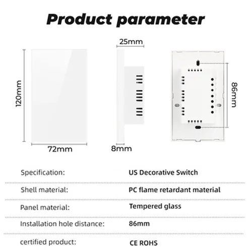 Imagen 2 del producto Placa blanca estándar americana, panel de interruptor de cristal templado, placa de hierro de instalación para bloquear la placa blanca