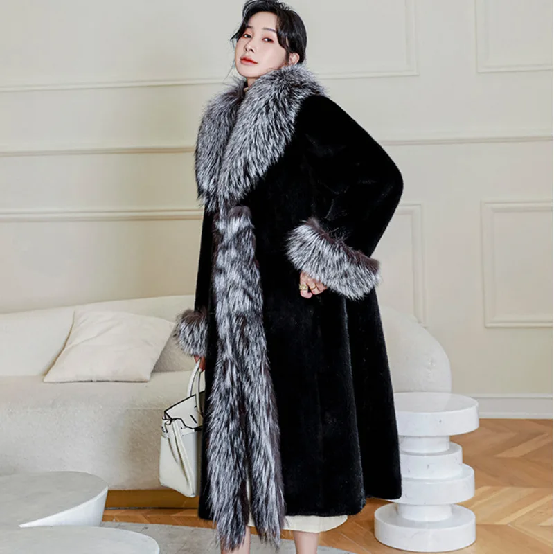 

Winter Large Size Women's Clothing Faux Mink Coat Faux Mink Fur Long Coat Fox Fur Big Collar Warm Windproof Windbreaker Jackets