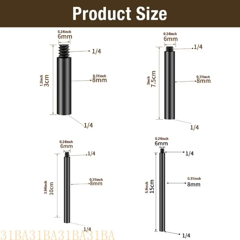 Camera Tripod Extension Tube, Lightweight Metal Rod with 1/4