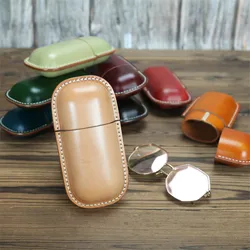 New Vintage Handmade Vegetable Tanned Leather Glasses Case Men Women Creative Capsule Portable Leather Storage Case Glasses Bag