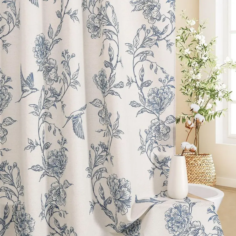 

Long Shower Curtain Set 72 x 78, Cotton Floral Hummingbird Cottagecore Spring Shower Curtains for Bathroom, Modern Country Bathr