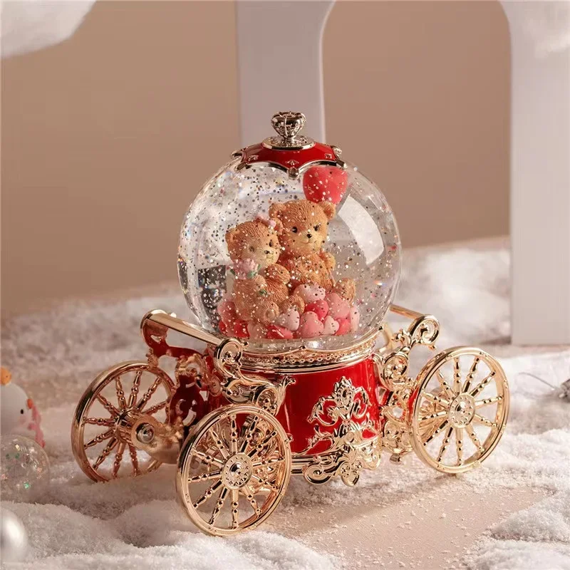 Creative Christmas Snow Dream Couple Carriage Crystal Ball Music Box Music Box Girls Wedding Birthday Gift for Child Home Decor