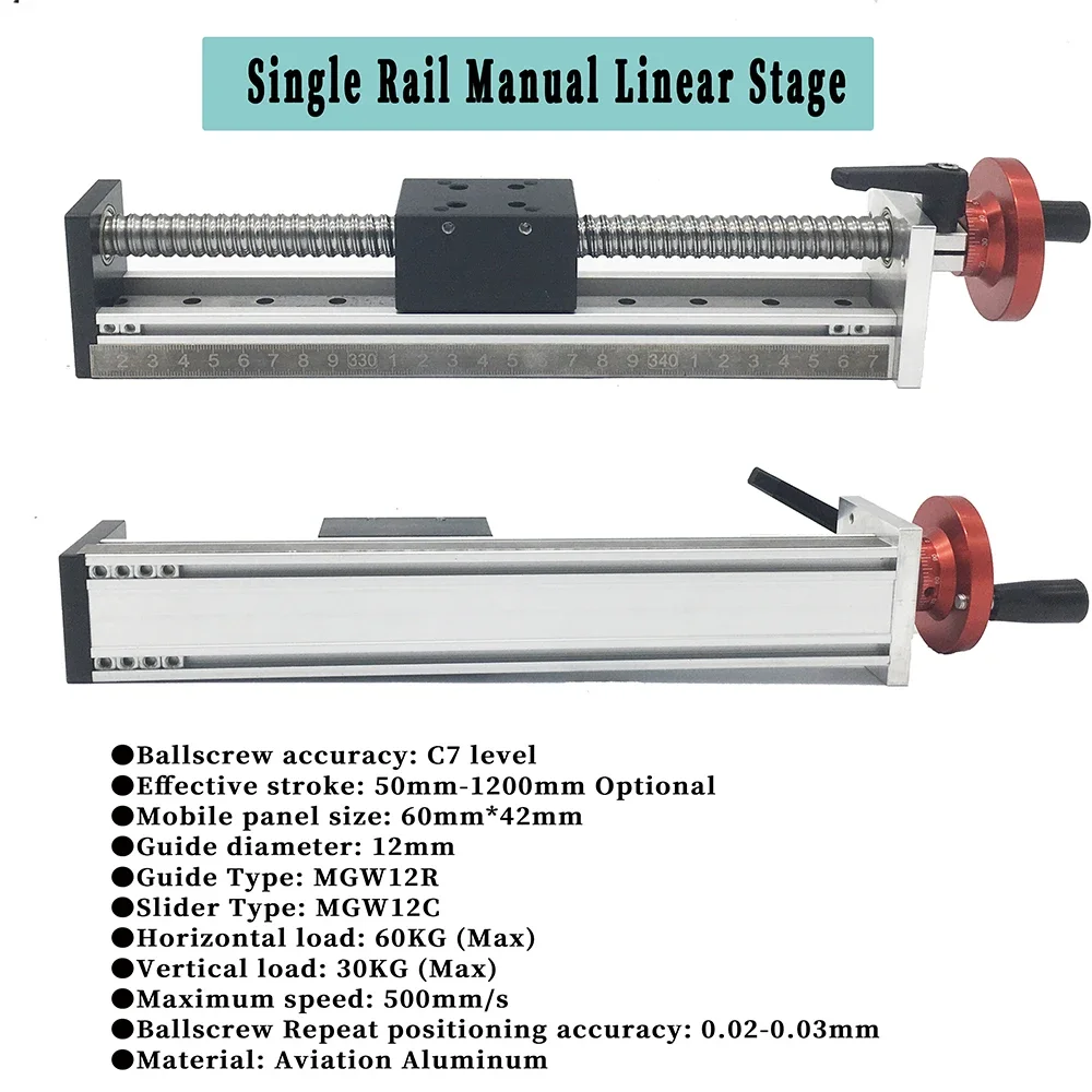Imagem -03 - Deslizante Manual Tabela Slider Eficaz Curso Ballsscrew Sfu1204 1605 1610 Xyz Axis Cnc Single Line Rail Guide Mgw12c 501200 mm