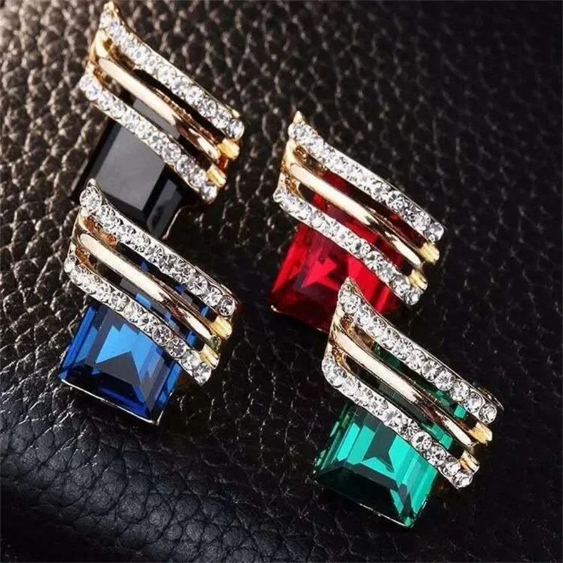 New Fashion Elegant Blue Green Geometry Zircon Crystal Earrings Gold Color Simple Earrings for Women Jewelry Anniversary Gifts