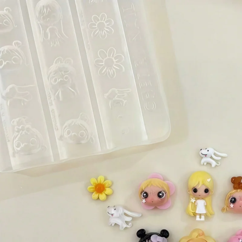 Artistic Cartoon Girl Frame Butterfly Knot Flower Nail Art DIY 3D Accessories Cute Wearable Nail Decorations Silicone Nail Mold