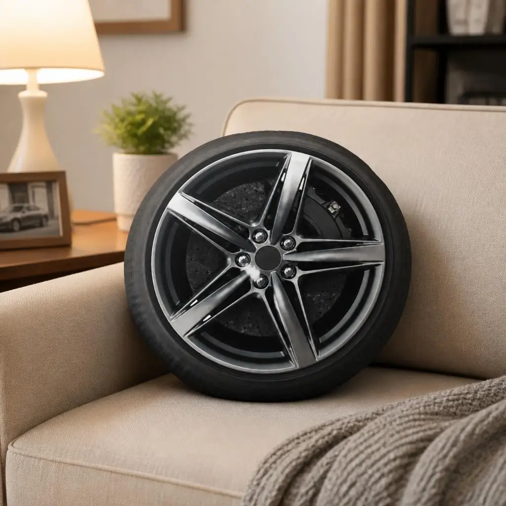 Car Wheel Tire Plush Pillow Alloy Rim Cushion Automotive Throw Pillow Shaped Stuffed Sofa Home Decor Gift for Car Enthusiasts