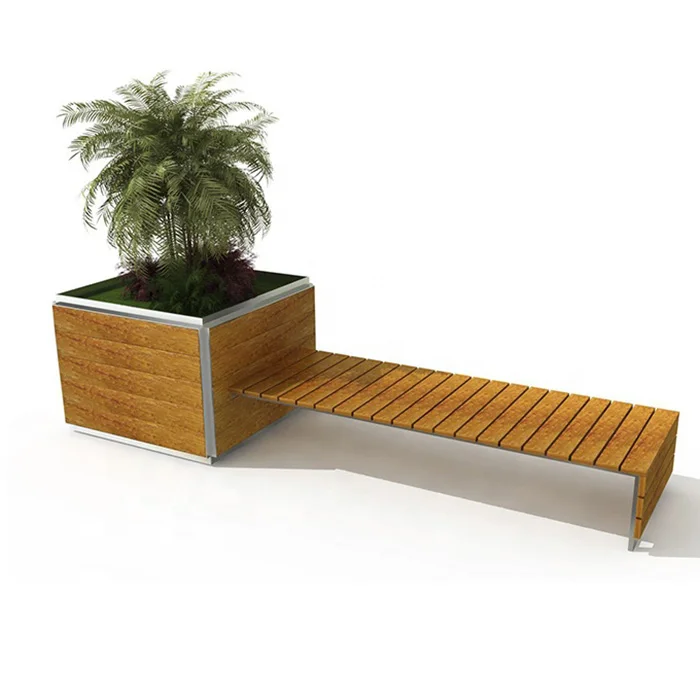 2020 New Design Outdoor Two-in-one Planter Bench Modern Design Garden Furniture Steel Urban Furniture Garden Seating