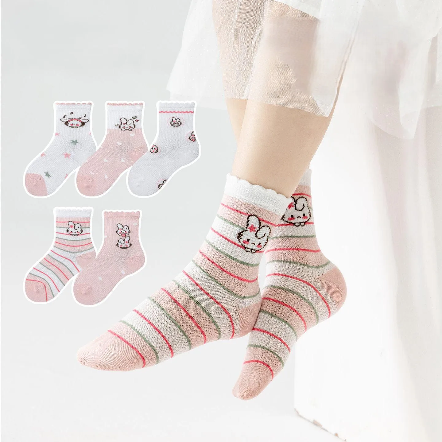 5 Pairs Seamless Baby Cotton Mesh Socks Antibacterial Breathable Comfortable Odorless Soft Footwear for Infants