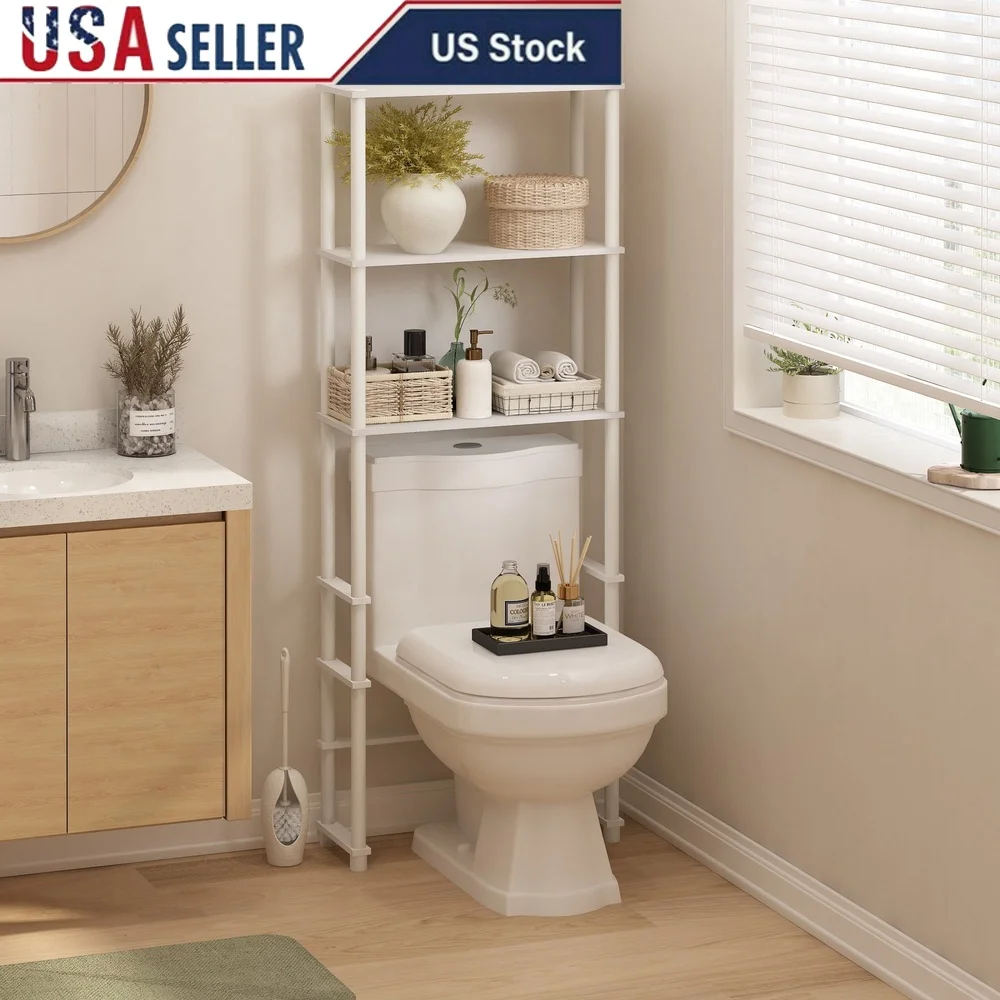 

Toilet Space Saver Organizer with 3 Shelves Freestanding Bathroom Storage Unit Easy Assembly Anti-Tipping Design Durable