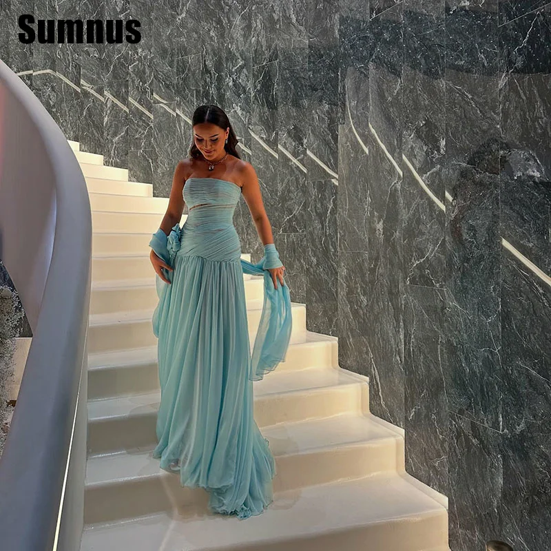 

Sumnus Elegant A-Line Evening Dresses Strapless Pleats Floor-Length Formal Occasion Dresses فساتين سهرة Customized