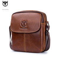 Bullcaptain Cowhide Leather Men Shoulder Bags Casual Mini Briefcase Traval Crossbody Handbag Vintage Messenger Clutch JYT049