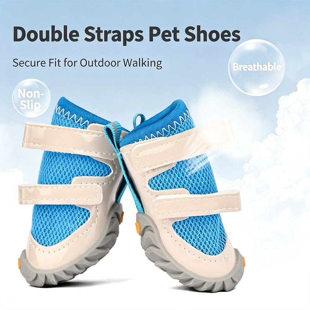 Dog Shoes for Small Medium Dogs Breathable Mesh Pet Boots Non‑Slip Rubber Sole Dual Magic Tape Reflective Dog Booties for Summer