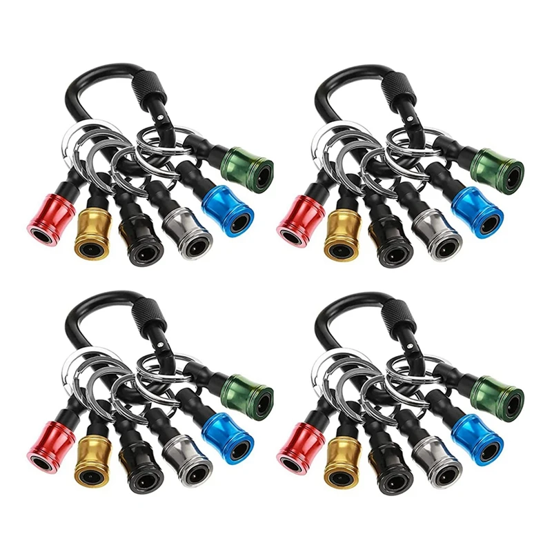 4Set Drill Bit Holder 1/4Inch Hex Shank Keychain Extension Bar Aluminum Alloy Magnetic Pivot Screwdriver Bits Holder Set