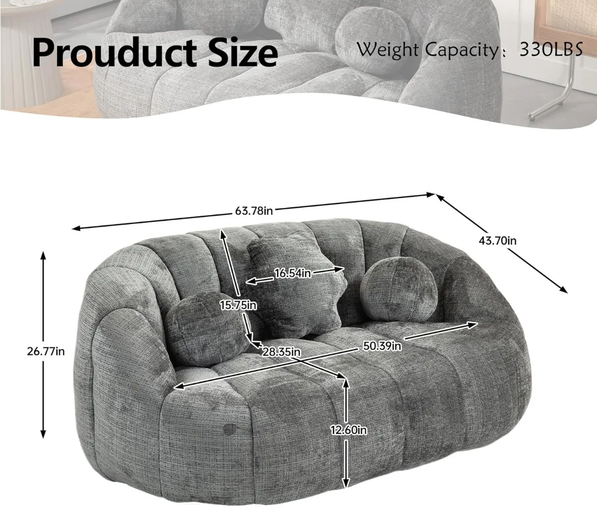 Oval Giant Bean Bag Chair with 3 Pillows for Adult and Kids, Chenille Bean Bag Sofa with Armrests and Backrest, Large Lazy Sofa.