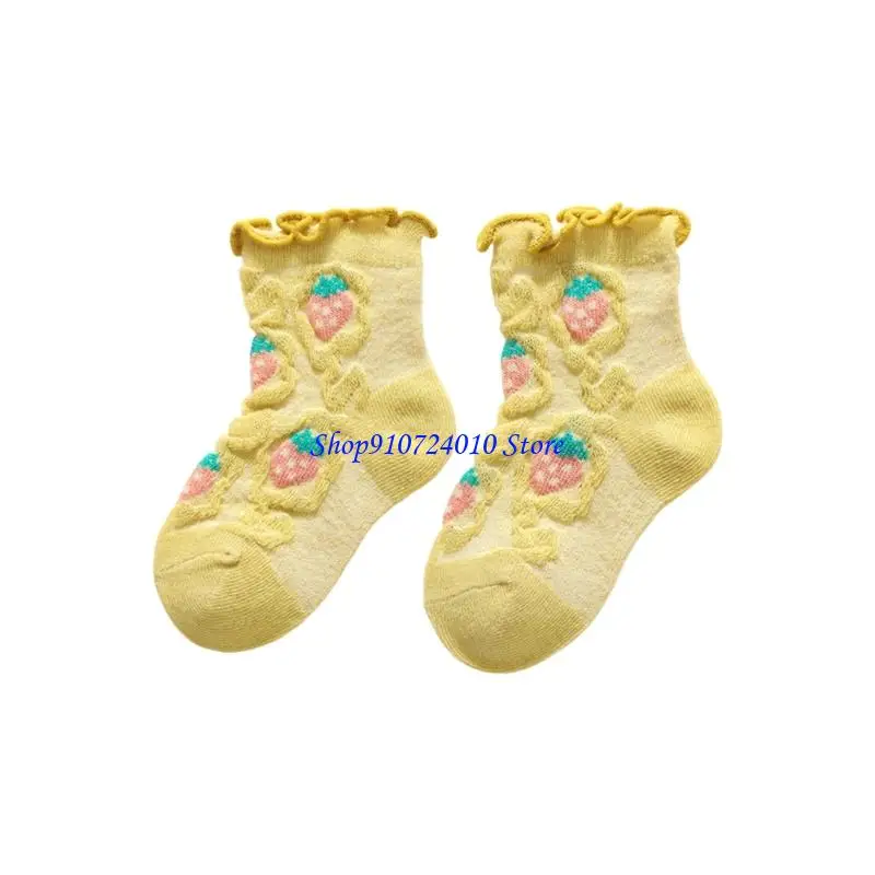 

77HD летние детские хлопковые носки с фруктовым дизайном и рюшами, дышащие легкие для девочек и мальчиков 0-6 лет