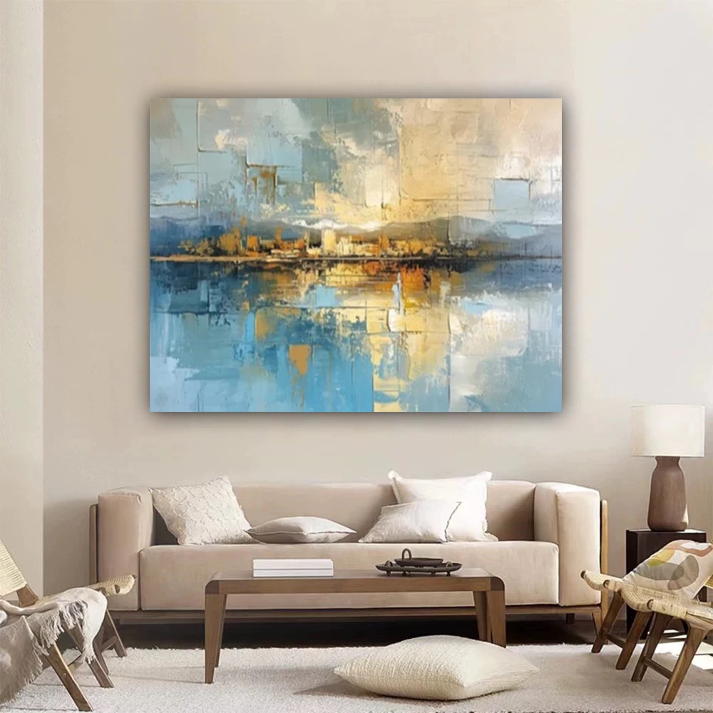 

Large Hand Painted Oil Painting Abstract Paintings Modern Blue Thick Oily Texture Wall Art Modern Salon Mural Home Decorations