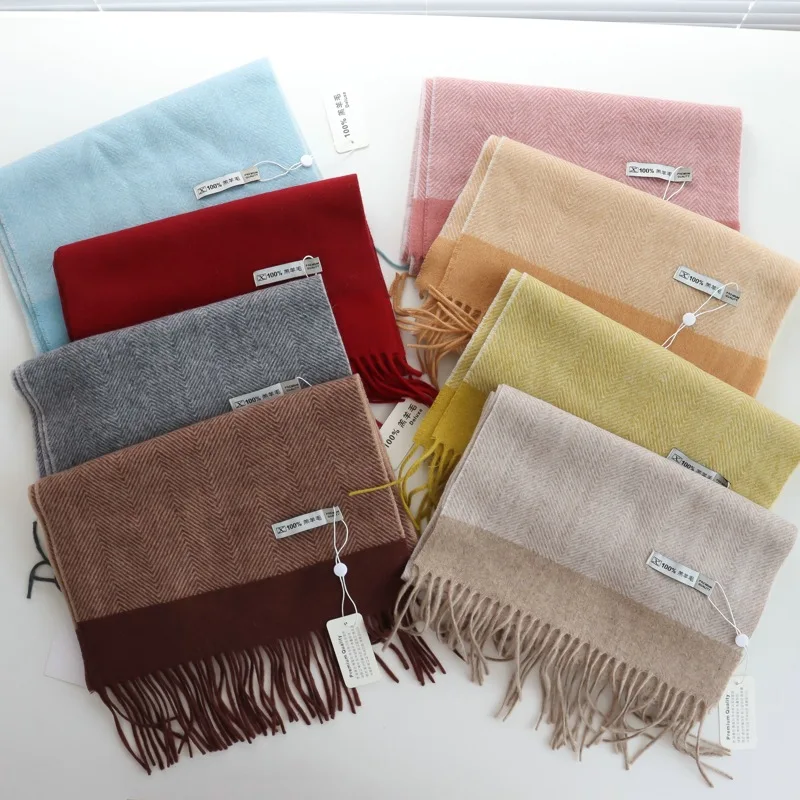 الكلاسيكية الأنيقة شيفرون 100% وشاح من صوف الضأن للجنسين ضوء الشتاء الدافئ منديل طويل الخمار النساء الذكور جودة الحياة 8 ألوان