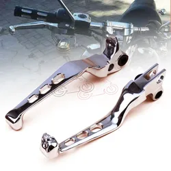 2pcs Chrome Aluminum Hollow Out Style Skull Brake Clutch Handlebar Lever for Harley Sportster Softail Night Train Fatboy Electra